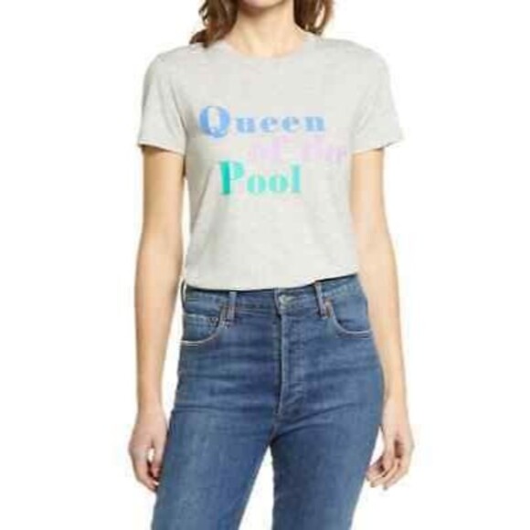 Halogen Queen Of The Pool Graphic T-Shirt Top Size S Short Sleeve Gray NWT  B1 - Picture 1 of 5
